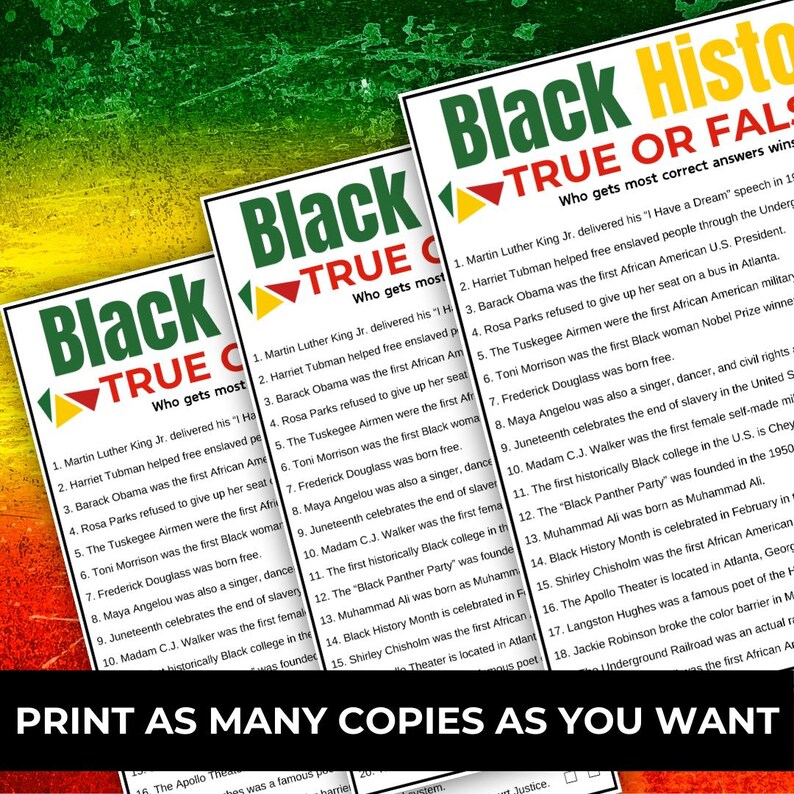 True or False Black History Game, Black History Trivia, Printable Black ...