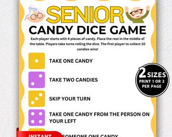 Printable Candy Dice Game, Games for Senior Citizens, Elderly Games, Candy Exchange Dice Game, Senior Party Game, Group Activity for Seniors