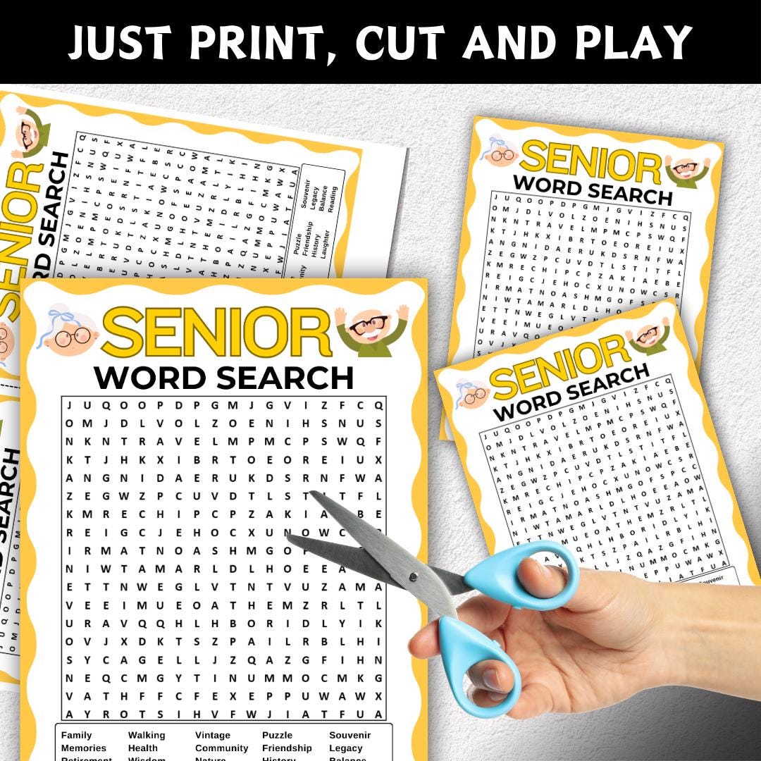 Printable Word Search Game, Games for Senior Citizens, Fun Elderly ...