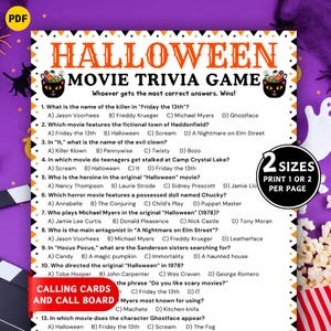 Halloween Movie Trivia Game, Printable Halloween Games, Scary Movie Trivia, Halloween Trivia Quiz for Adults & Teens, Halloween Party Games
