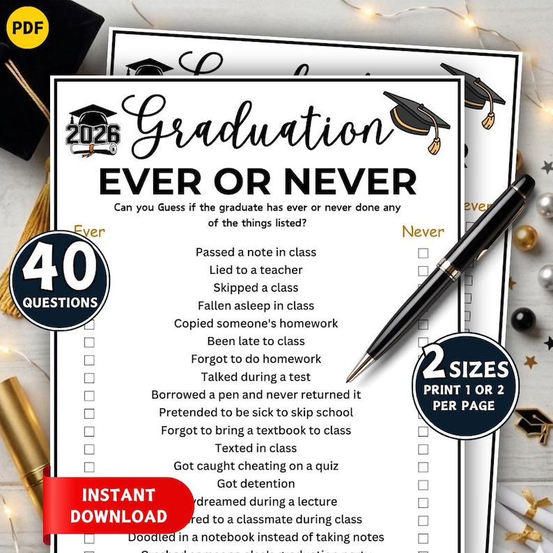 Printable Graduation Game Never Have I Ever, Fun Graduation Party Games ...