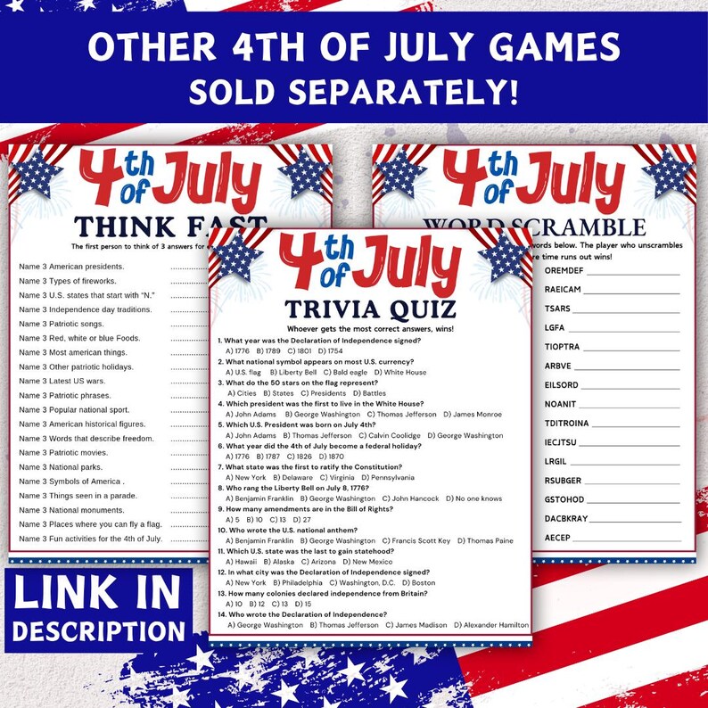 4th of July Word Search Game, Printable Independence Day Party Game ...