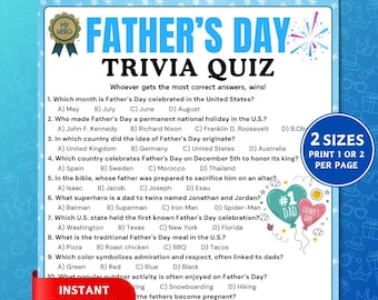 Juego de preguntas y respuestas para el Día del Padre, cuestionario imprimible para el Día del Padre, juegos para el Día del Padre, juego para la fiesta del Día del Padre, actividad familiar divertida, preguntas de trivia para papás.