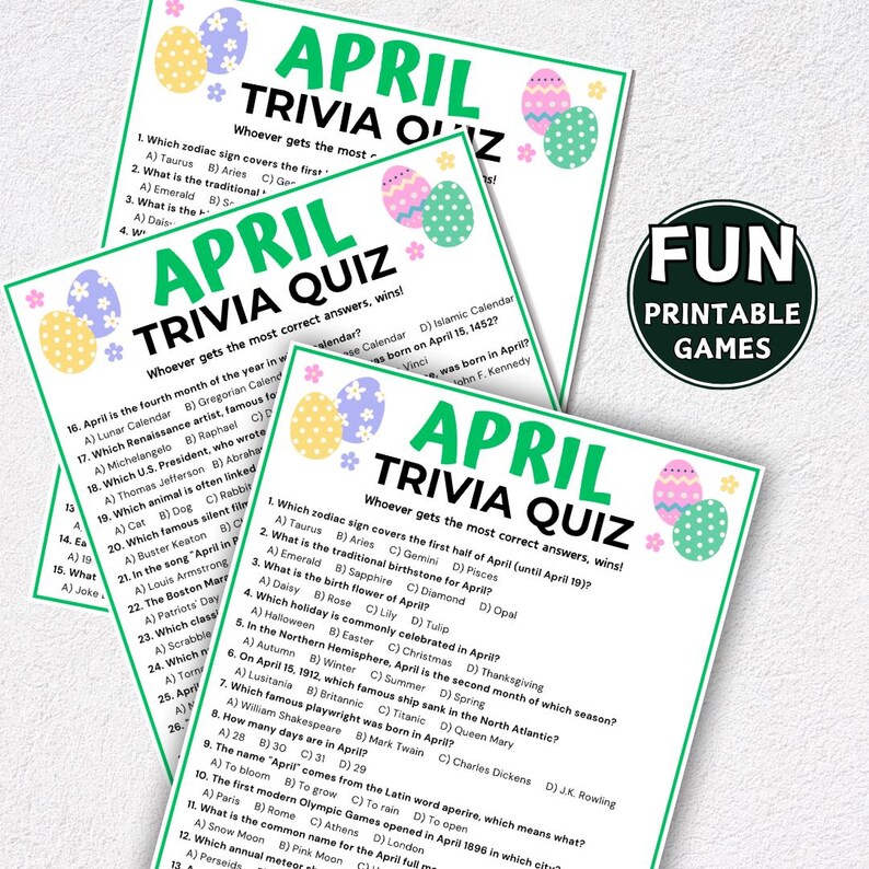 April Trivia Game, Easter Trivia Quiz, Spring Season Games, Month Quiz ...