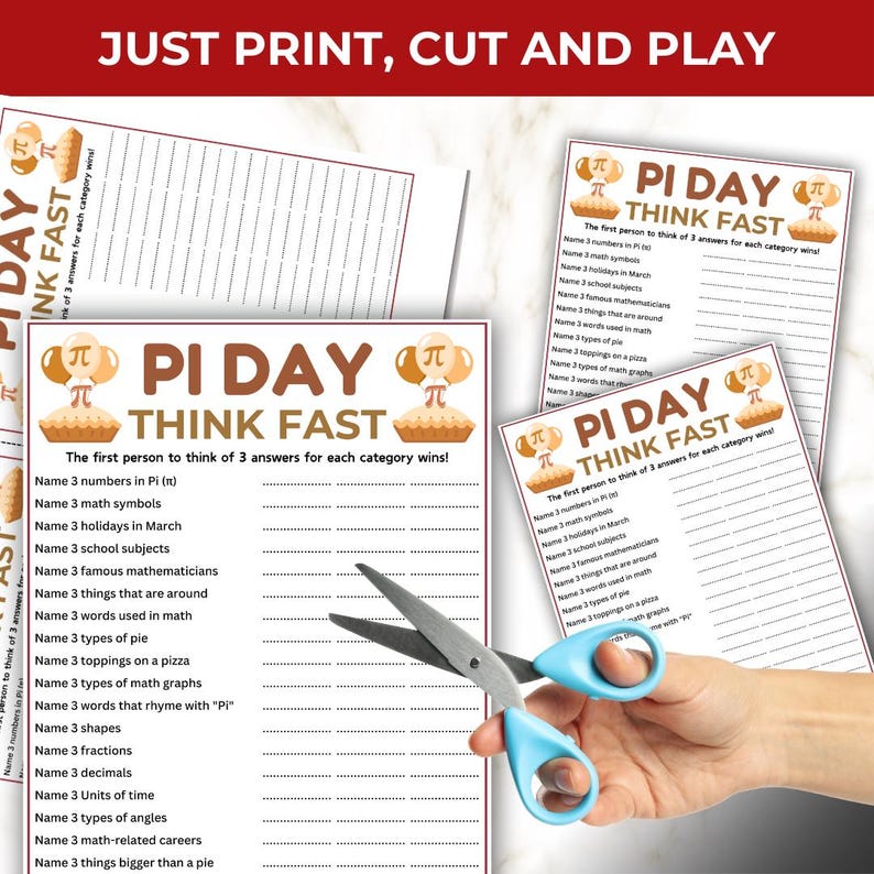 Pi Day Think Fast Game! Printable Pi Day Games, Think Quick Trivia Game ...