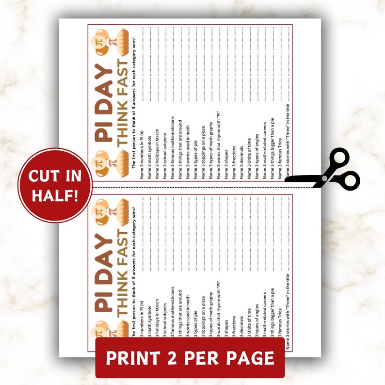 Pi Day Think Fast Game! Printable Pi Day Games, Think Quick Trivia Game ...