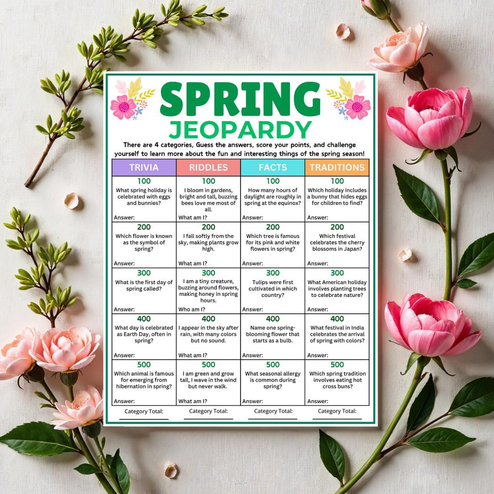 Spring Jeopardy Game, Spring Trivia Game, Spring Quiz Game, Spring ...