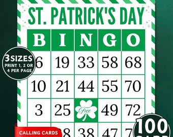 100 St. Patrick's Day-bingokaarten, St. Patrick's Day-feestspel, St. Patrick's Day-bingospel, afdrukbare St. Paddy's Activity voor kinderen en volwassenen