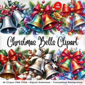 Watercolor Christmas Bells Clipart, Christmas Clipart, Bells Clipart, Christmas Graphics, Festive, Winter Holidays Clip art, Christmas PNG