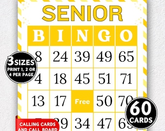 60 Bingo Cards, Printable Bingo Game for Senior Citizens, Senior Birthday Games, Seniors Memory Game, Group Activity for Elderly Icebreaker