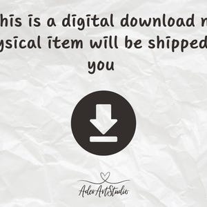 May include: A white background with crumpled paper texture. The text "This is a digital download no physical item will be shipped to you" is written in black. A black circle with a white downward arrow and a white line below the arrow is in the center of the image. The text "Ader Art Studio" is written in black below the circle.