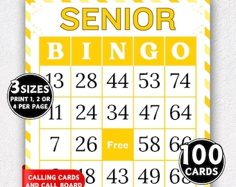 100 Senior Bingo Cards, Printable Activity for Seniors, Bingo Game for Senior Citizens, Elderly Game, Seniors Memory Game, Senior Party Game