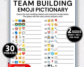 Team Building Emoji Game, Printable Office Games, Office Emoji Pictionary Game, Team Building Games, Coworker Games, Work Party Game