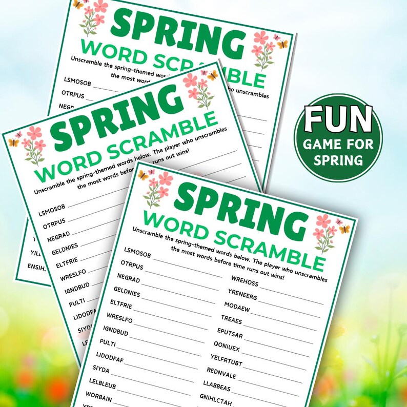 Spring Word Play Spring Word Scramble Game, Printable Spring Games, Activity Word Game ...