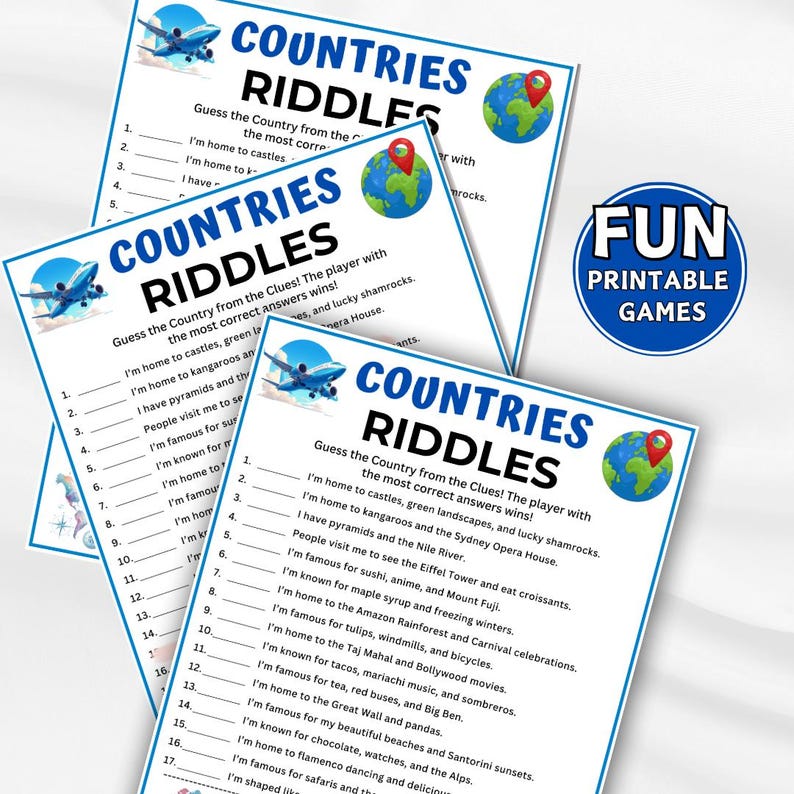 Countries Riddles Game With Answers, Printable Party Game for Kids ...