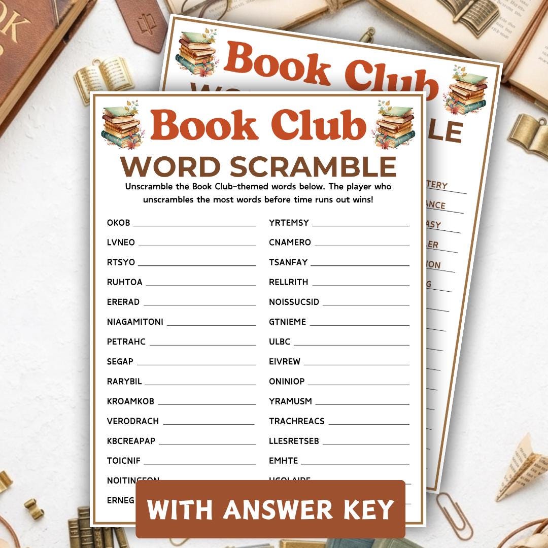 Word Club Book Club Word Scramble Game, Printable Games for Book Clubs, Fun ...