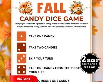 Fall Candy Dice Game, Printable Fall Game, Autumn Activity For Kids and Adults, Fall Party Game, Classroom Game, Dice Game, Kids Autumn Game
