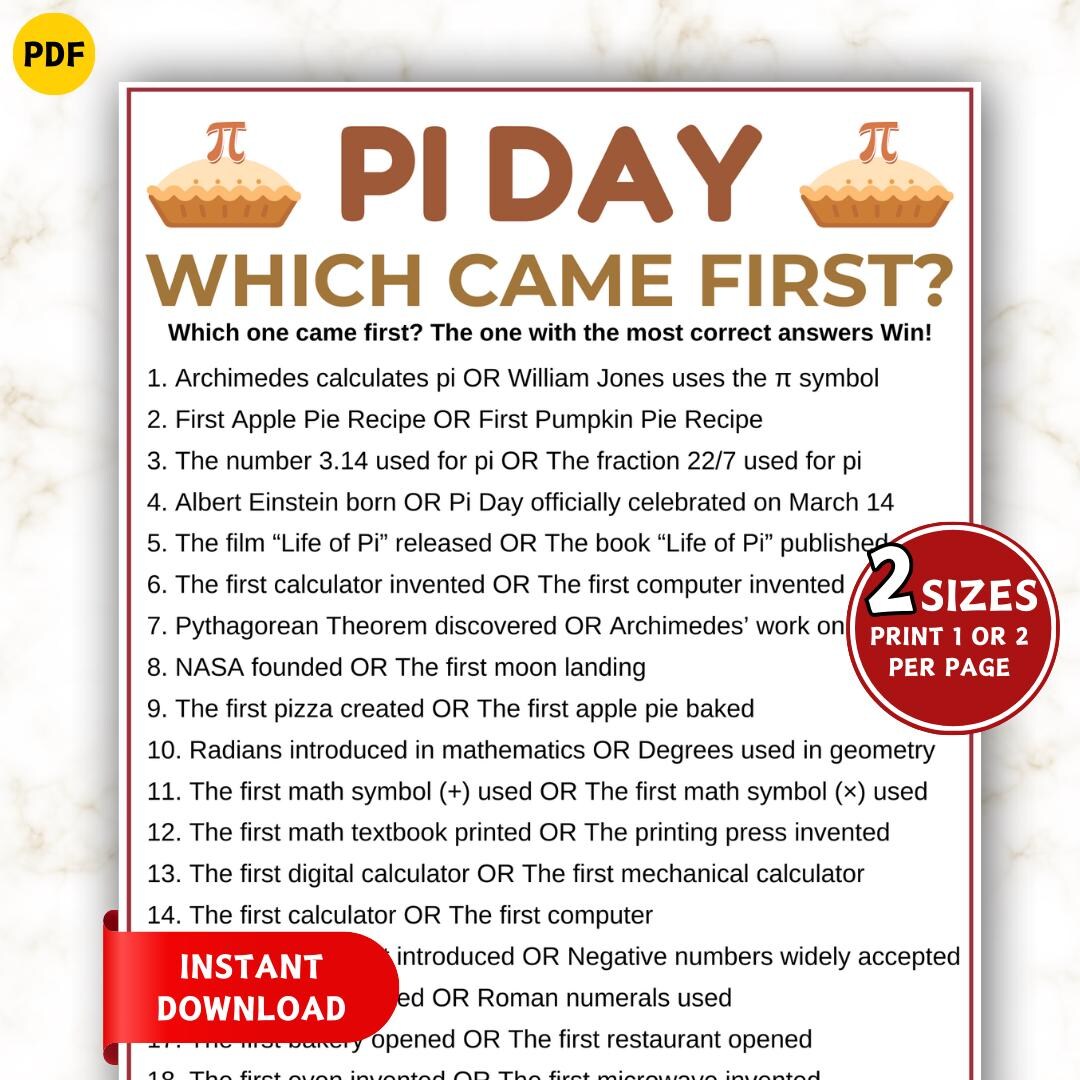 Pi Day Which Came First Game, Math Pi Day Trivia Quiz, Printable Pi Day ...