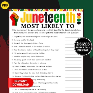 Juneteenth Most Likely To Game, Whos Most Likely To, Printable Juneteenth Games, Black History Game, Group Game, Fun Family Reunion Activity
