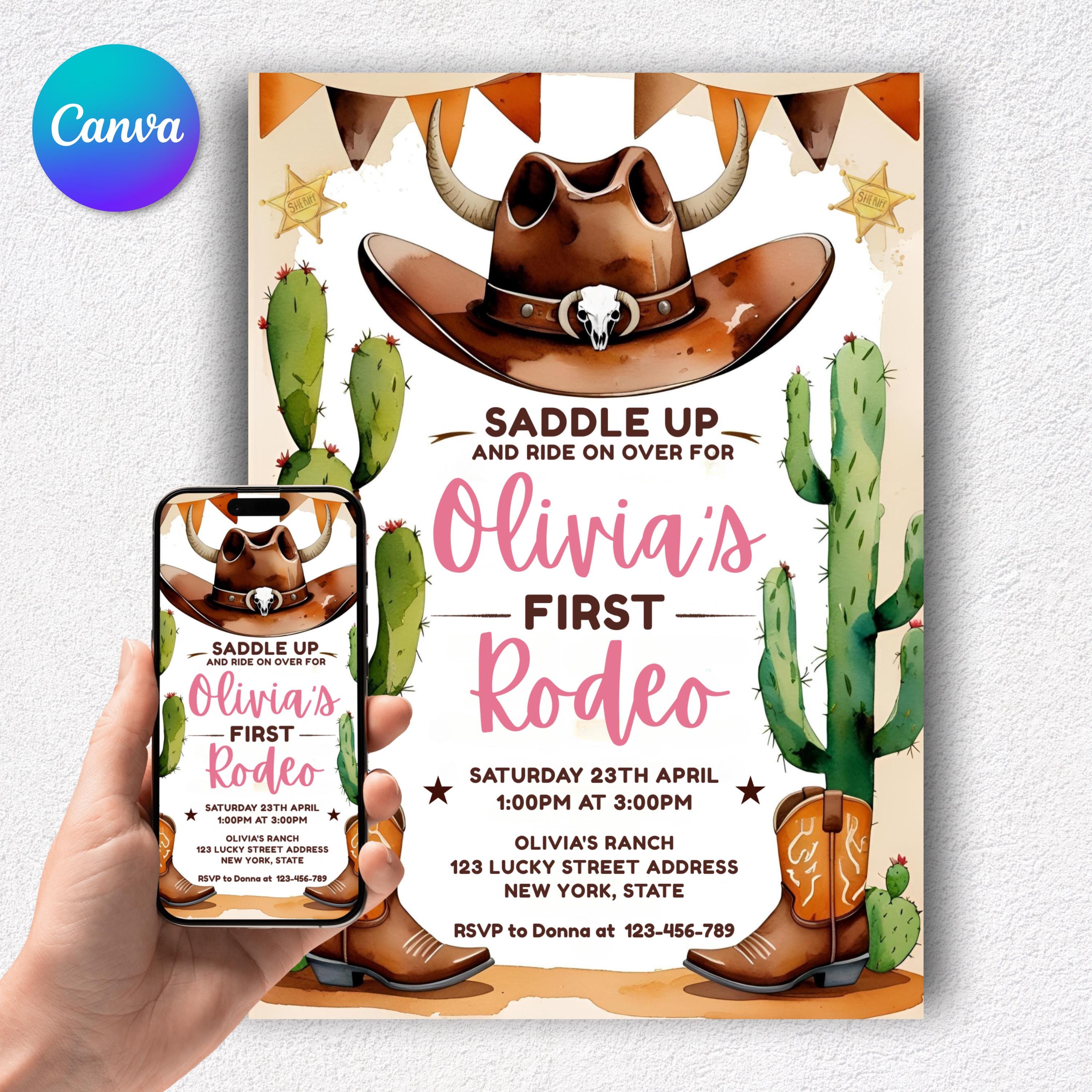 Editable First Rodeo Birthday Invitation Template, Printable Cowboy ...