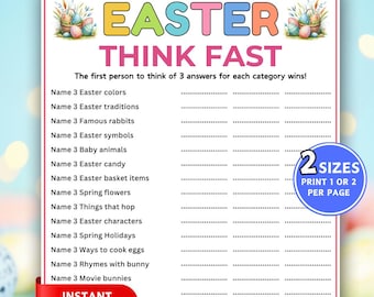Ostern Denk schnell Spiel! Druckbare Osterspiele, Think Quick Trivia Spiel, Osterpartyspiel, Eisbrecher Spiel Urlaubsaktivität Kinder & Erwachsene