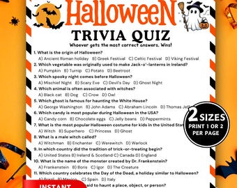Halloween Trivia Game, Halloween Trivia Quiz, Printable Fun Facts, Halloween Game for Adults & Kids, Trivia Questions, Halloween Party Games