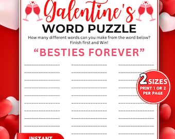 Galentines Day Word Puzzle Game, Printable Galentines Game, Word Puzzle Game, Word Anagram Game, Galentines Day Party Game for Kids & Adults