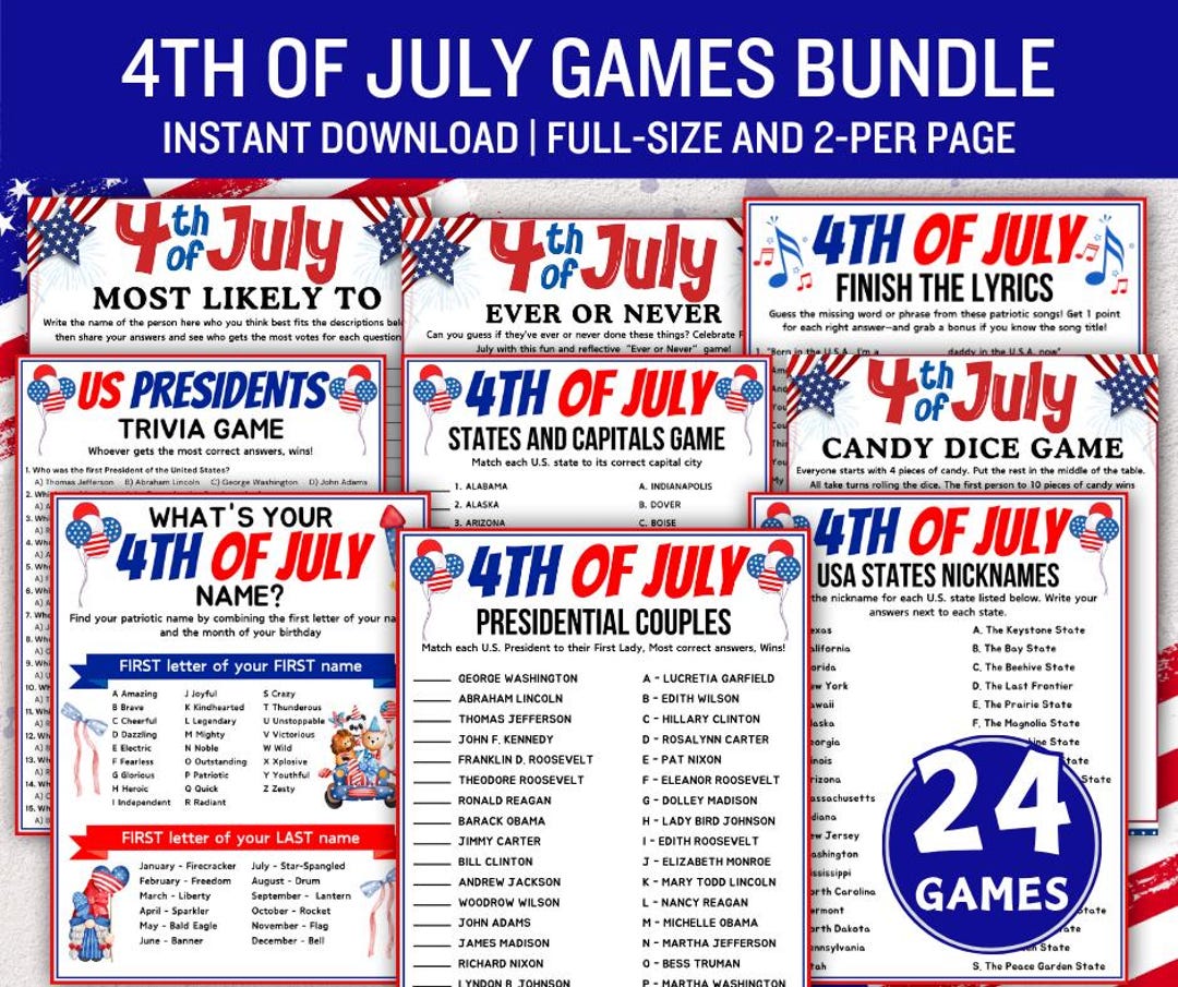4th of July Games Bundle, Printable 4th of July Activities, July 4th ...