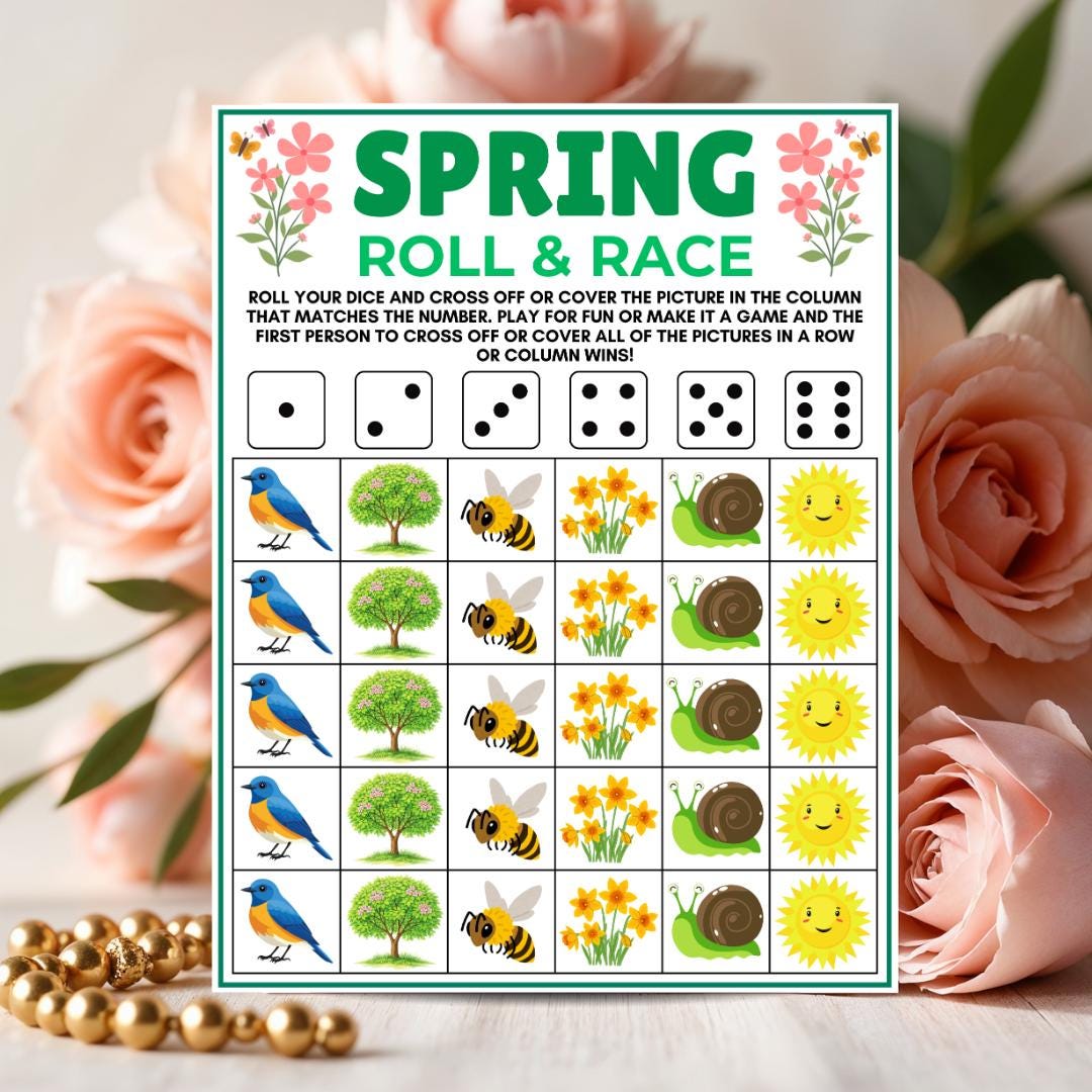 Spring Roll and Race Game, Printable Spring Dice Game for Kids & Adults ...