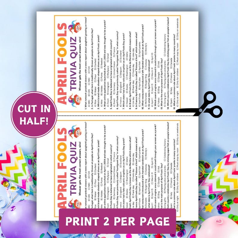 April Fools' Day Trivia Game, Printable April Fools Trivia Quiz, April ...