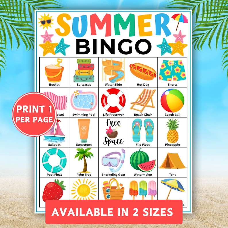 Summer Bingo, 30 Printable Summer Bingo Cards, Summer Activity, Beach Bingo Game, Summer Party Game, Vacation Games, Kids Summertime Games image 2