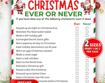 Yo nunca he... Juego navideño, Juego navideño imprimible, Juegos para fiestas navideñas, Juego familiar, Divertido juego para fiestas de oficina, Juegos navideños para niños y adultos