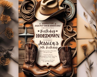 Editable Western Hoedown Invitation Template, Printable Cowboy Party Invitation, Wild West Birthday Invite, Saddle Up And Put Your Boots On
