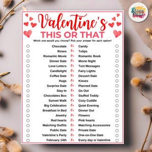 Printable Valentine's Day This or That Game, Would You Rather Questions ...