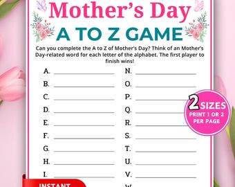 Muttertag A-Z Wortrennen, Muttertag-Partyspiele, Gruppenfamilienspiele, Muttertag-Wortspiel, Frauen-Ministeriumspiel für Kinder Erwachsene