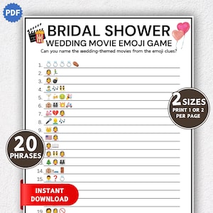 Bridal Shower Wedding Movies Emoji Game, Movie Emoji Game, Printable Bridal Shower Games, Wedding Game, Bridal Emoji Game, Bridal Party Game