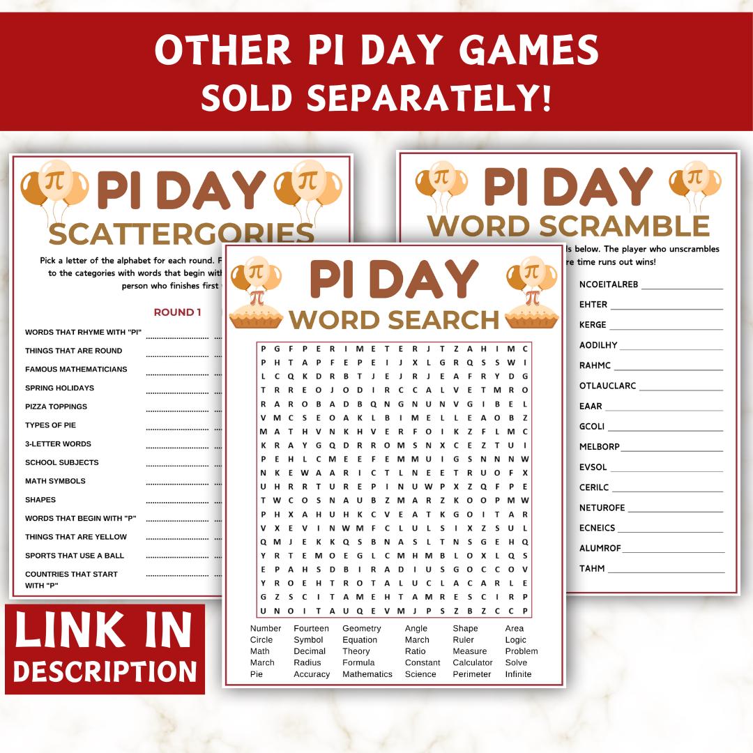 Printable Pi Day Game, Pi Day Word Game, Family Games, Word Puzzle Game ...