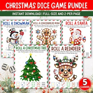 以下が含まれることがあります： クリスマスサイコロゲームバンドル。雪だるま、ジンジャーブレッドマン、サンタ、クリスマスツリー、トナカイなど、お祝いのキャラクターが登場する5つのゲームが含まれています。ゲームにはサイコロと色の組み合わせが含まれています。