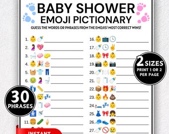 Baby Shower Emoji Pictionary Game, Baby Phrases Emoji Game, Baby Emoji Game, Emoji Baby Shower Game, Printable Baby Shower Games, Emoji Quiz