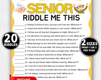 Senior Riddles Game, Senior Party Games, Riddle Quiz, Games for Senior Citizens, Printable Brain Teasers, Elderly Games, Jokes for Seniors