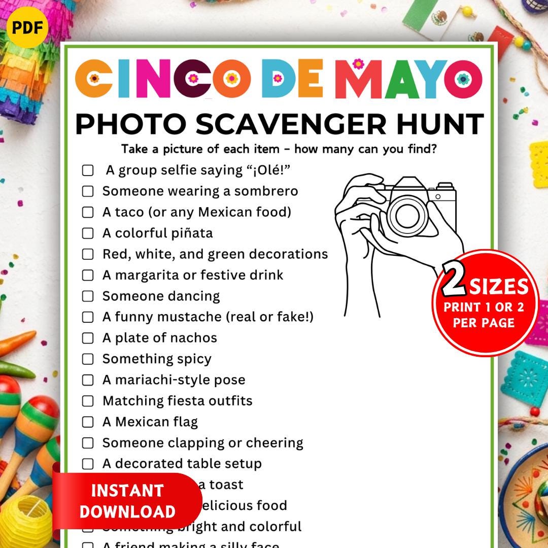 Photo Scavenger Hunt Game, Printable Cinco De Mayo Game, Fun Fiesta ...