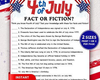 4th of July Fact or Fiction Game, True or False Quiz, Printable 4th of July Party Games, US Trivia Quiz, Fact American Independence Day Quiz