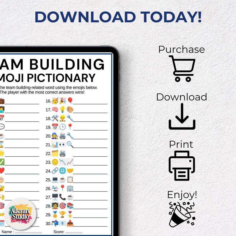 Teambuilding-emojispel, utskrivbara kontorsspel, kontors-emoji-piktionaryspel, teambuildingspel, kollegaspel, arbetsgruppsspel bild 9