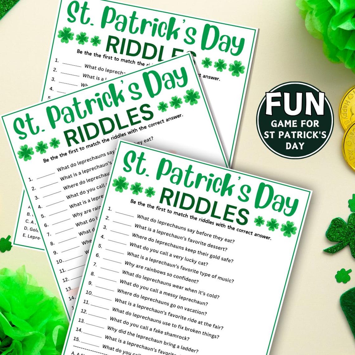 St. Patrick's Riddles Game With Answers, Printable St Patrick's Day ...