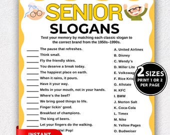 Senioren Slogans Spiel, Senioren Partyspiele, Rätsel Quiz, Spiele für Senioren, Druckbare Denksportspiele, Spiele für Senioren, Kleinigkeiten für Senioren