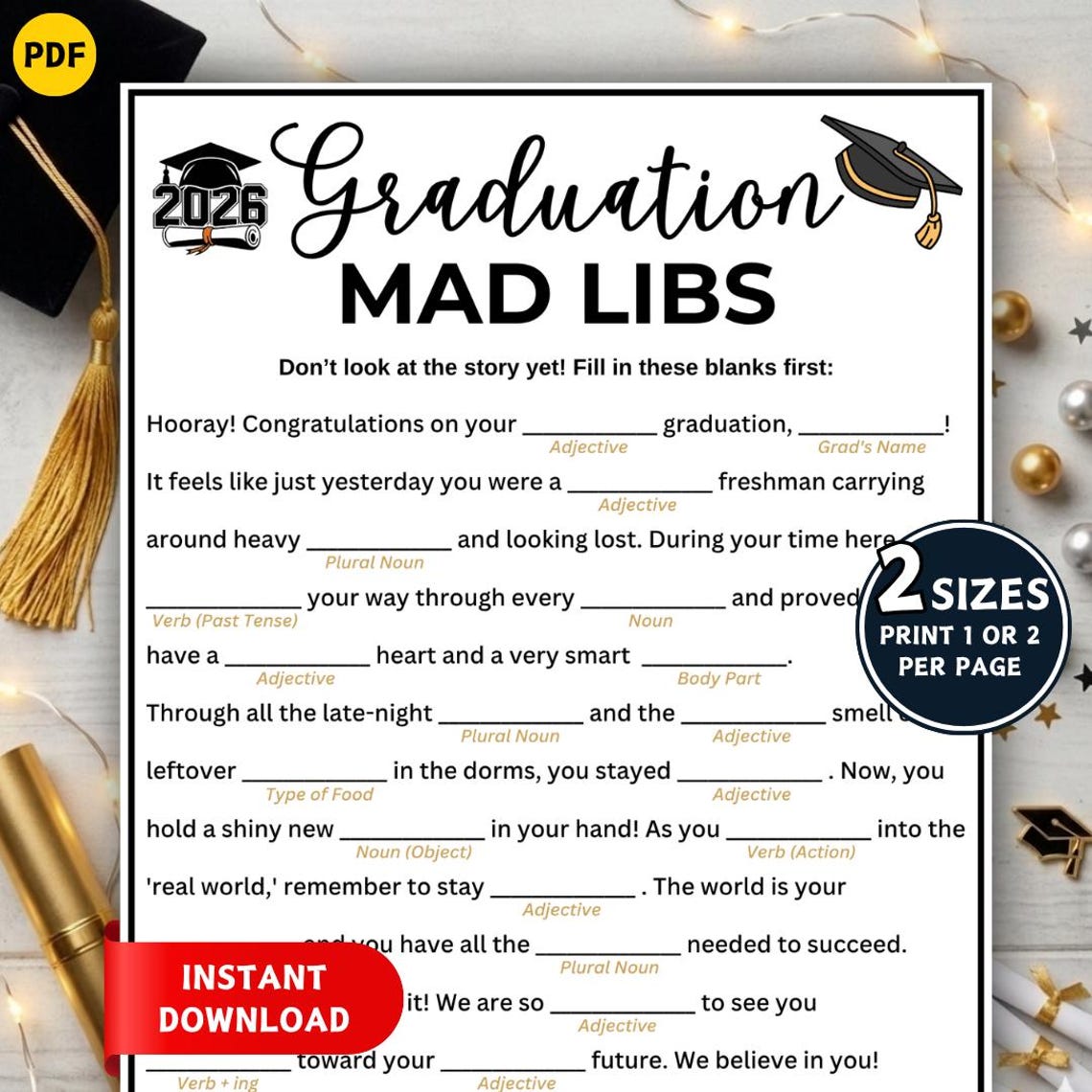 Graduation Mad Libs Game, Printable Graduate Advice Mad Libs Activity ...