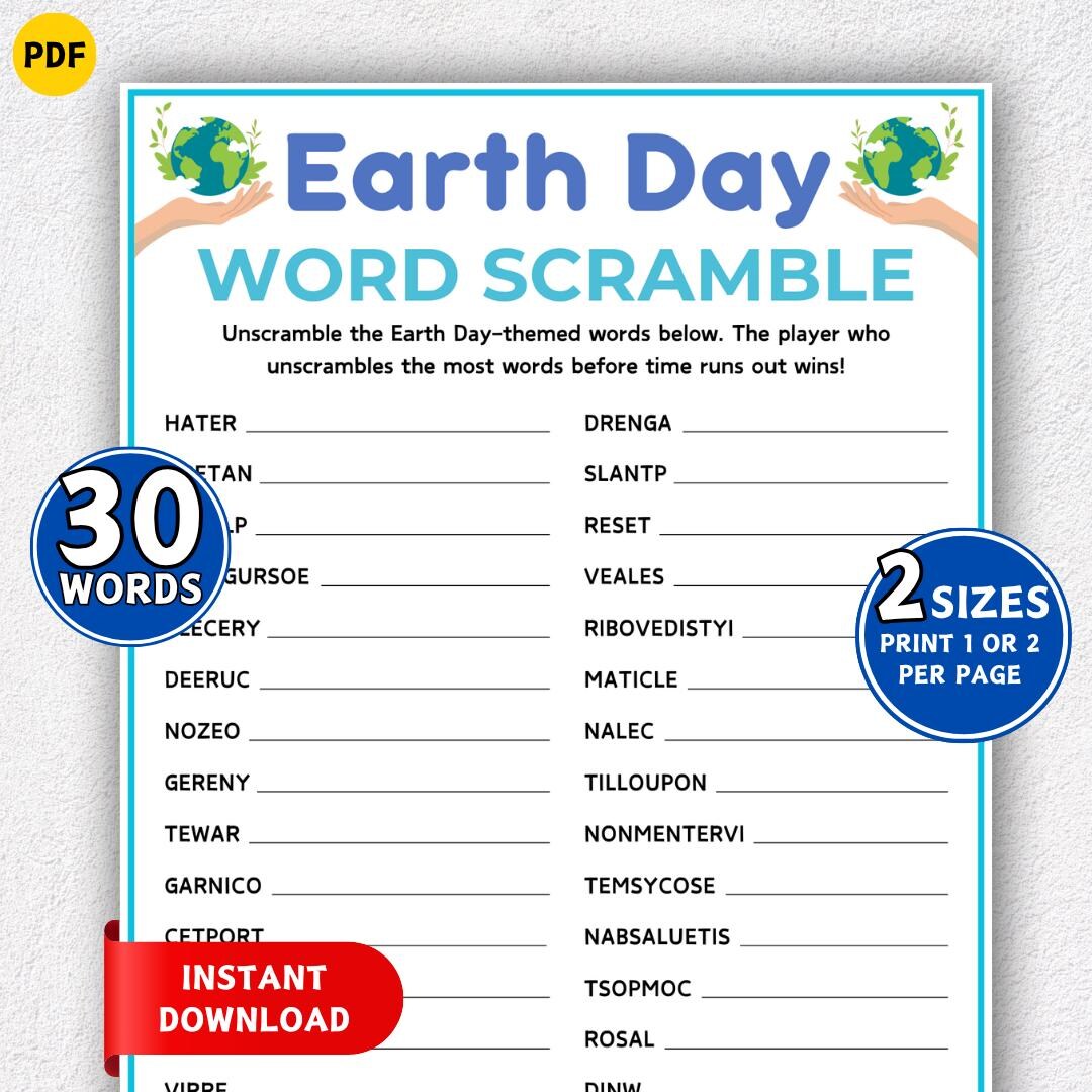 Earth Day Word Scramble Game, Printable Earth Day Games, Activity Word ...