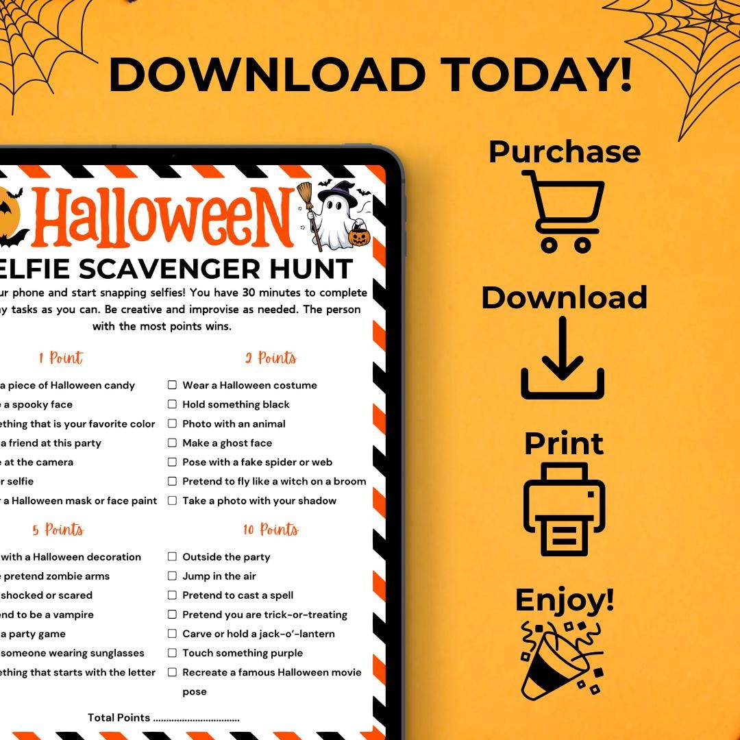 Halloween Selfie Scavenger Hunt Game, Printable Halloween Party Games ...