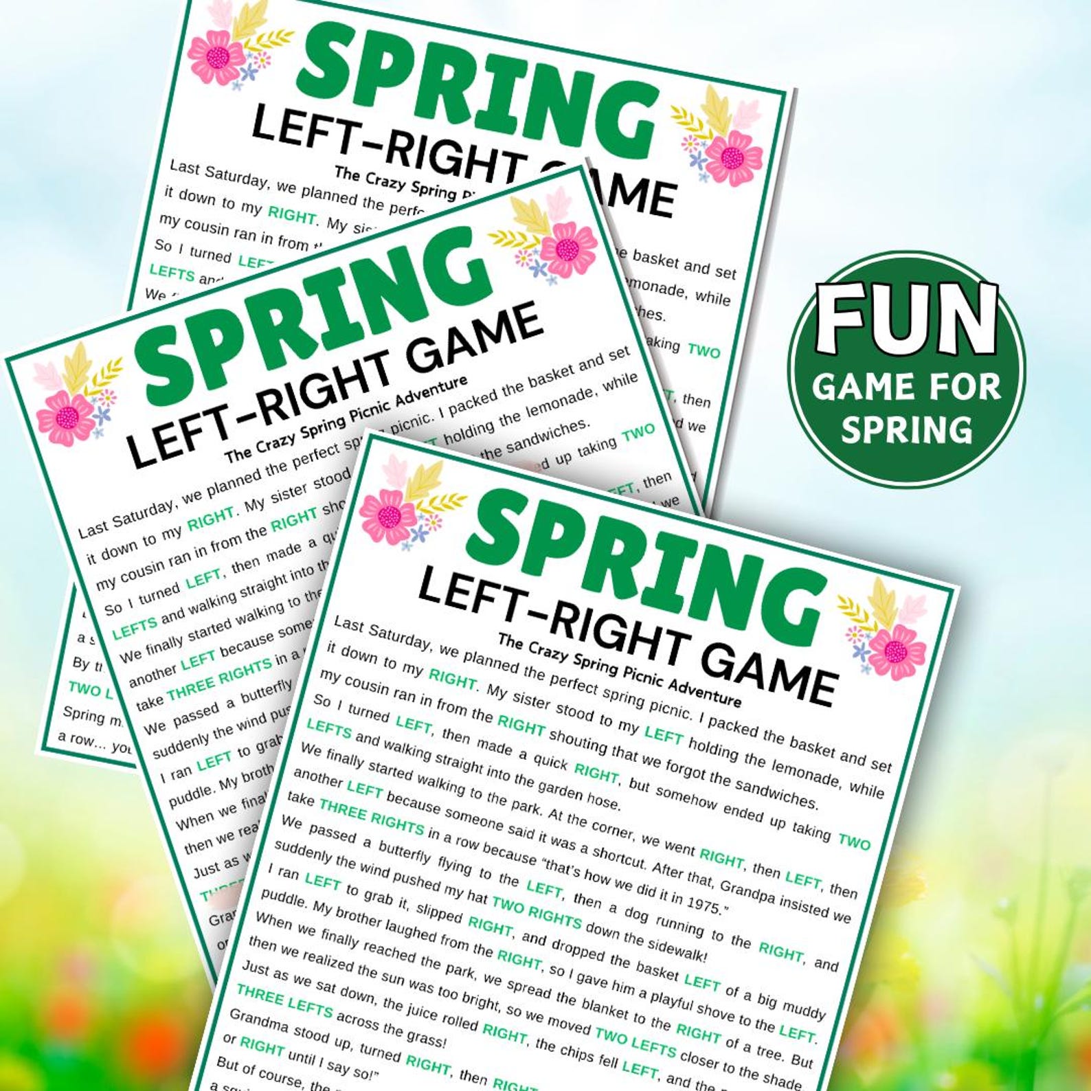 Spring Left Right Game, Spring Printable Games for Kids Teens Adults ...