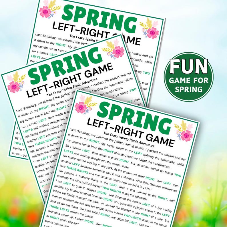 Spring Left Right Game, Spring Printable Games for Kids Teens Adults ...
